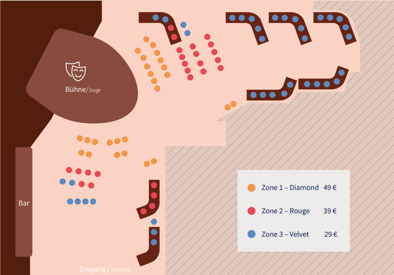The seating plan from La Cage on the Mein Schiff Flow.