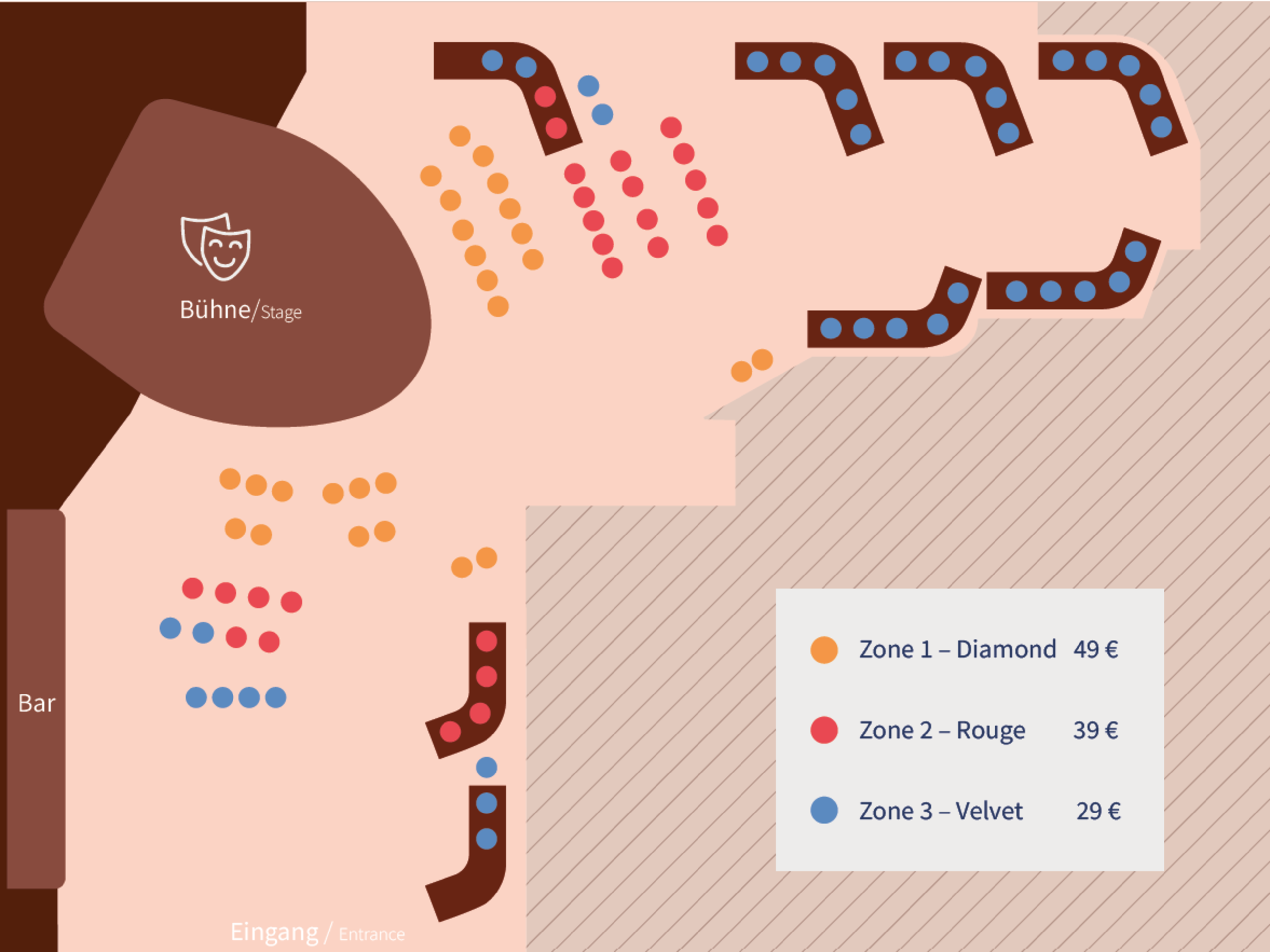 The seating plan from La Cage on the Mein Schiff Flow. The seating plan from La Cage on the Mein Schiff Flow.