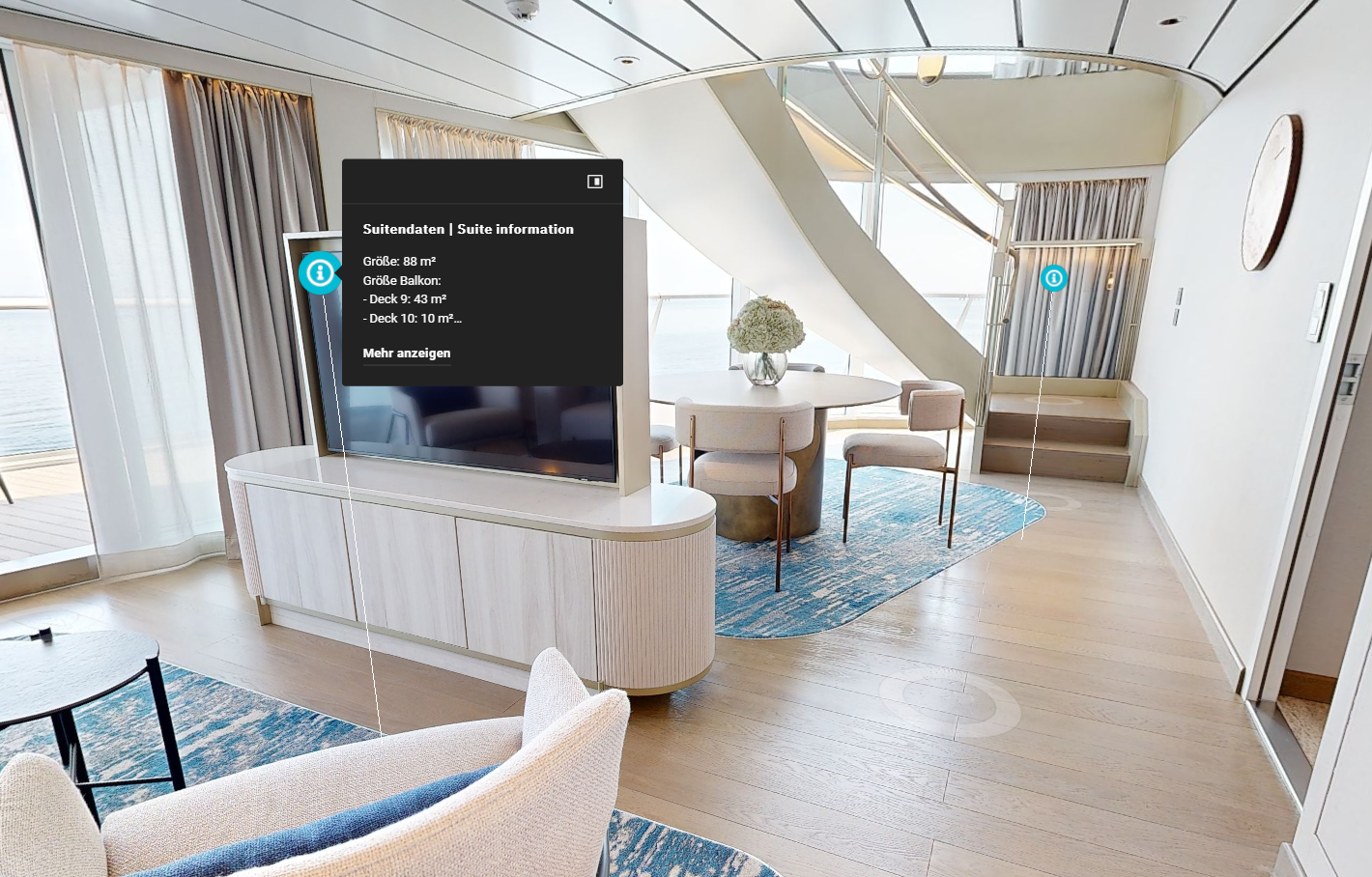 Virtueller Rundgang Loft-Suite Mein Schiff Flow