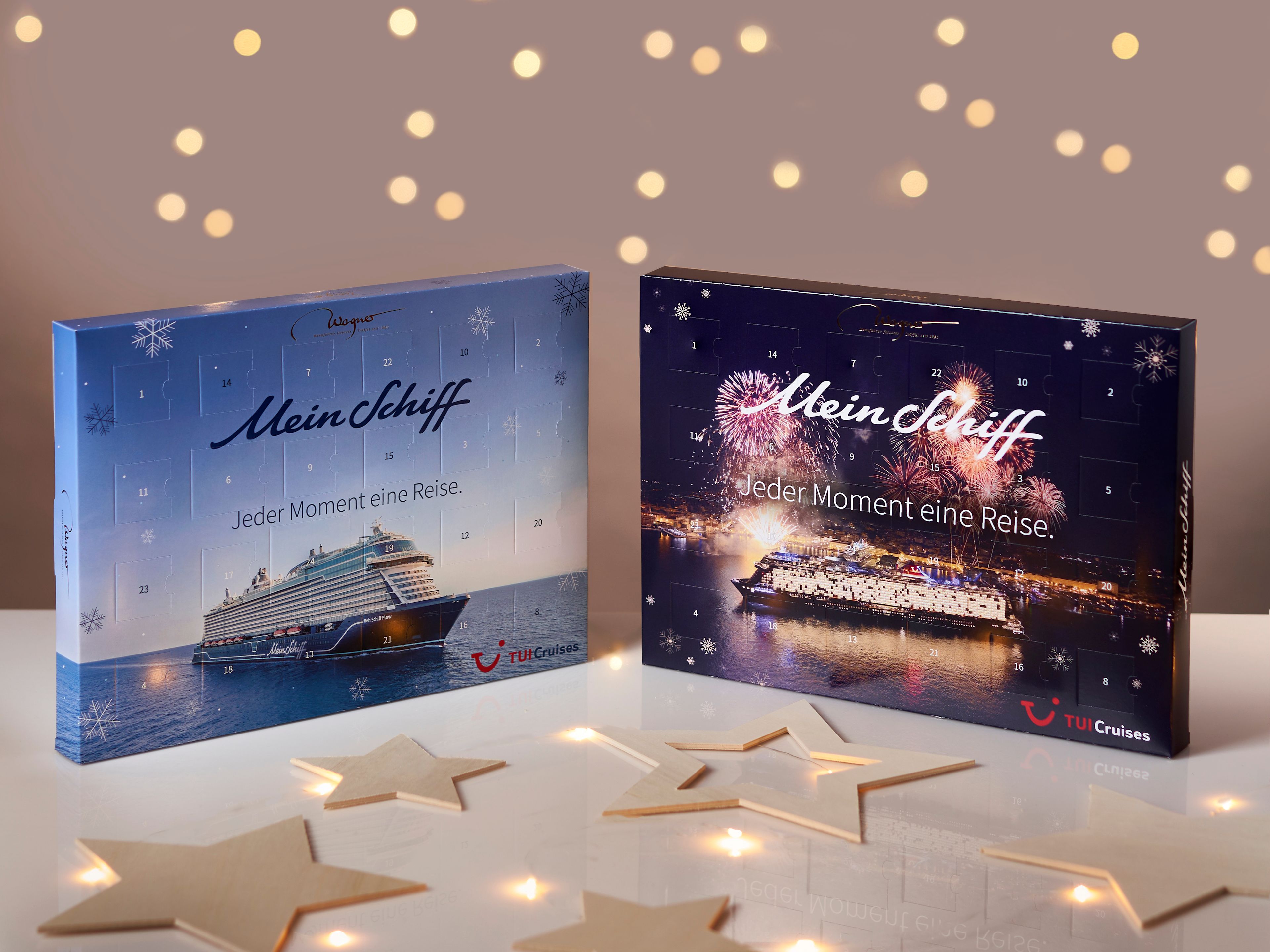 Zwei Mein Schiff TUI Cruises Adventskalender mit Holzsternen und Lichterkette. Zwei Mein Schiff TUI Cruises Adventskalender mit Holzsternen und Lichterkette.