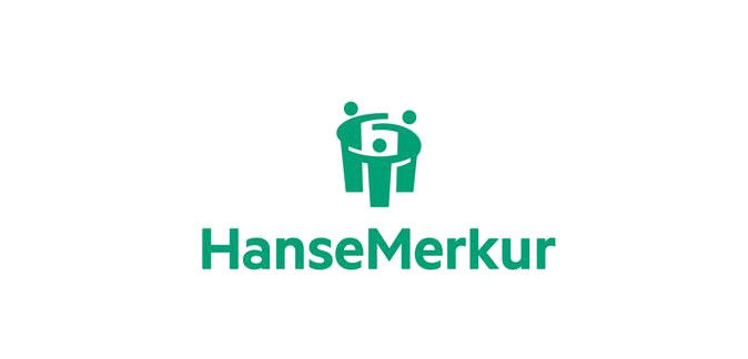 HanseMerkur Logo mit grünem Symbol und Schriftzug.