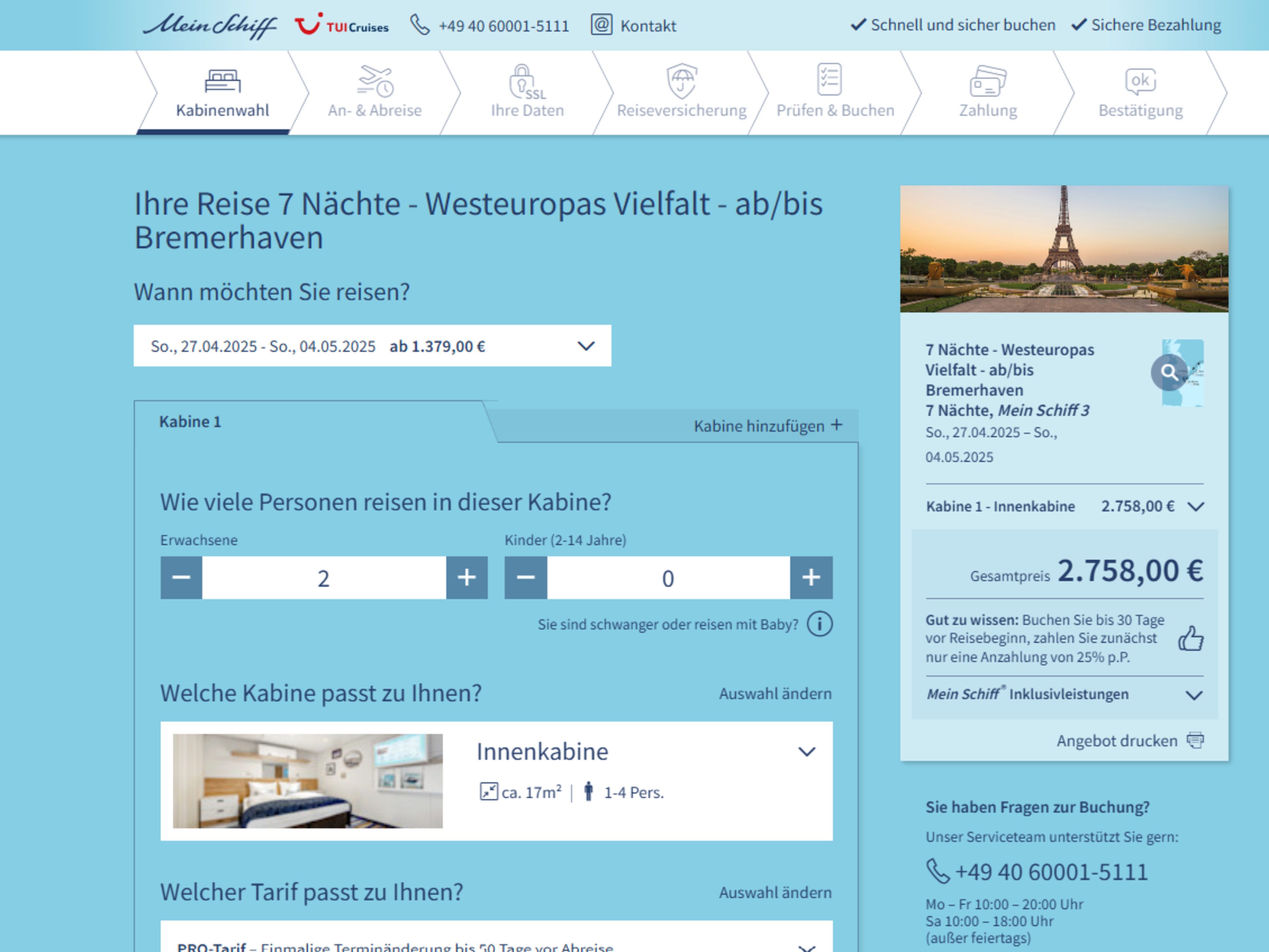 Buchungsseite für Kreuzfahrt ab Bremerhaven, Mein Schiff® Flotte, Eiffelturm-Bild. Buchungsseite für Kreuzfahrt ab Bremerhaven, Mein Schiff® Flotte, Eiffelturm-Bild.