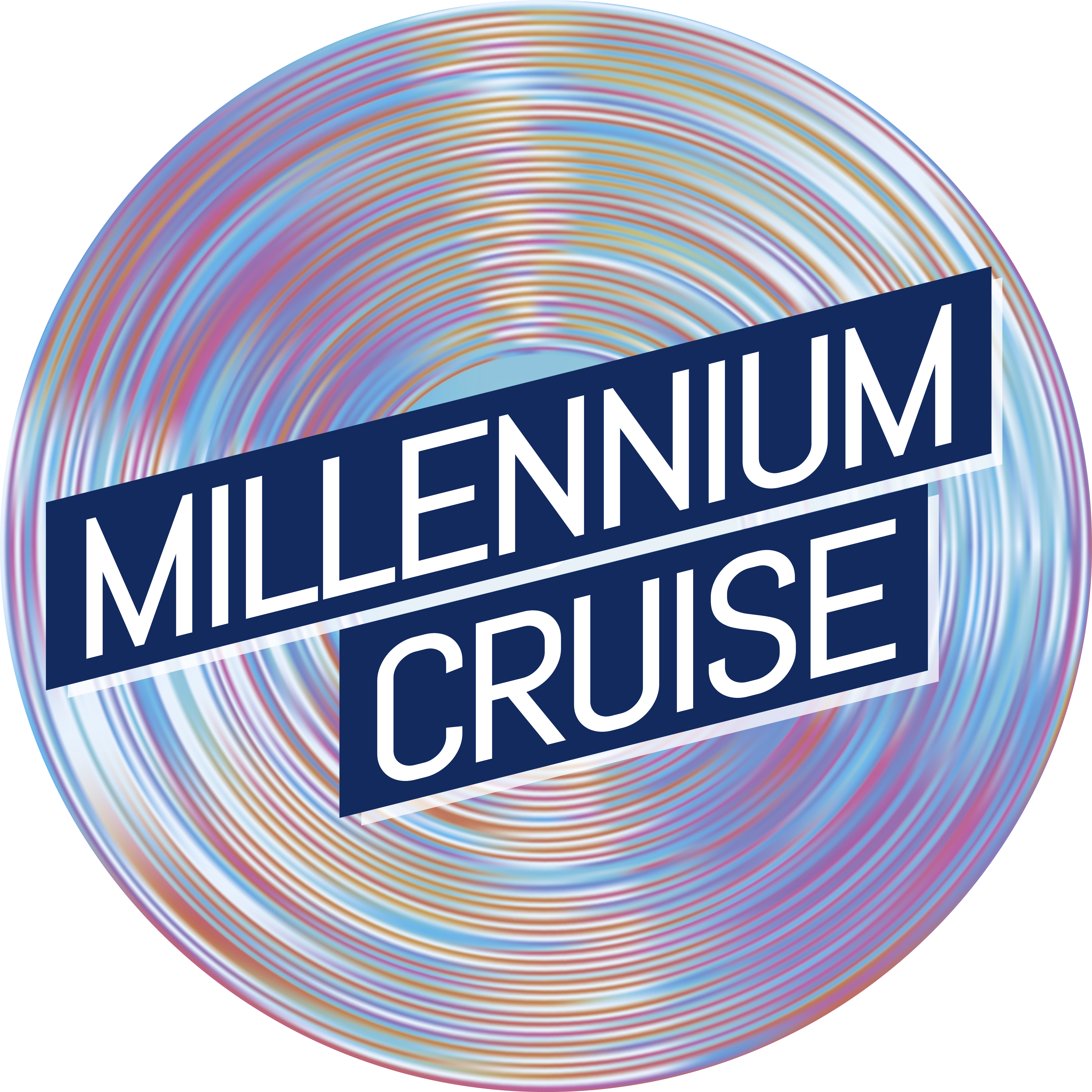 Buntes, kreisförmiges Logo mit Text "Millennium Cruise".