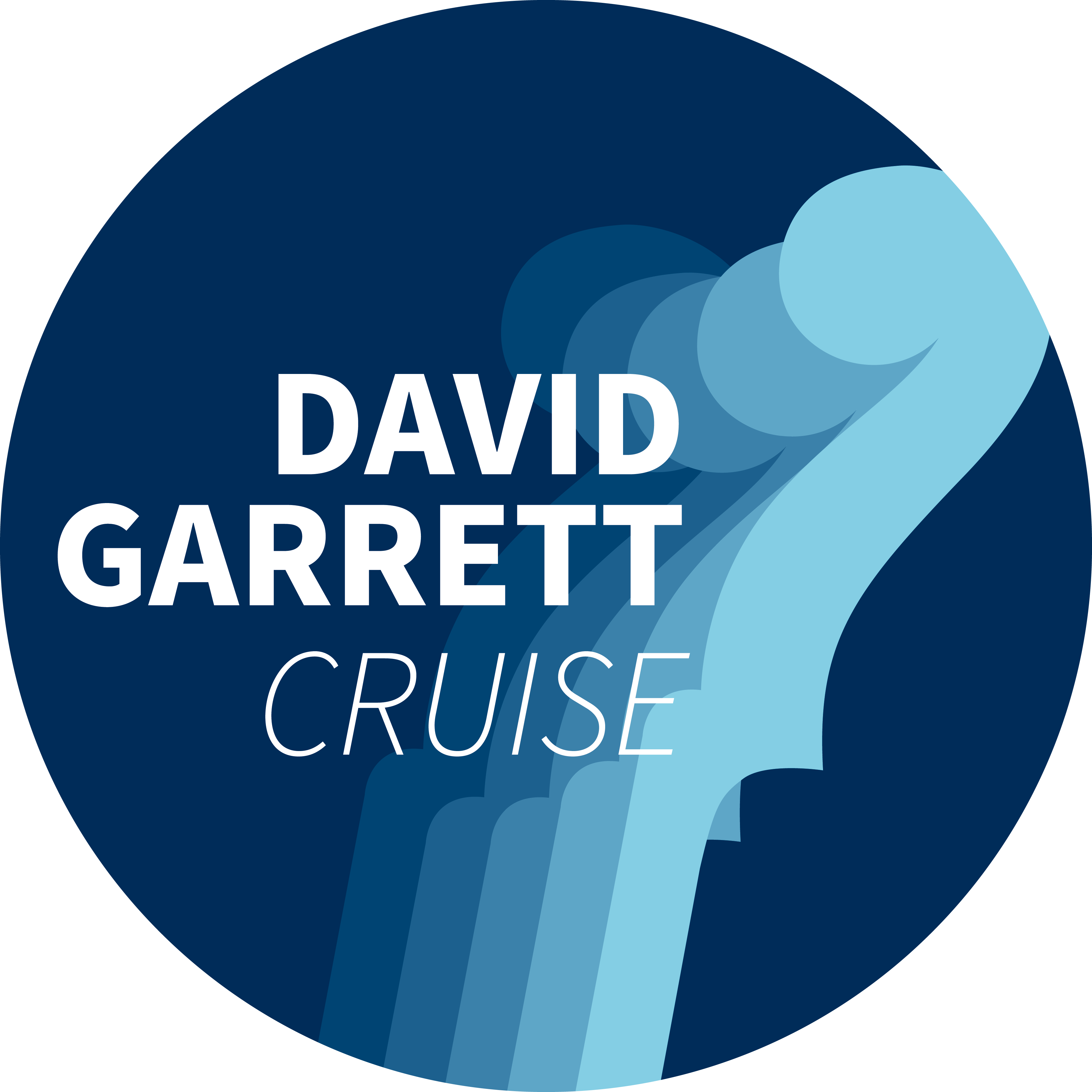 Blaues Logo mit Text "David Garrett Cruise" und stilisiertem Violinenhals.