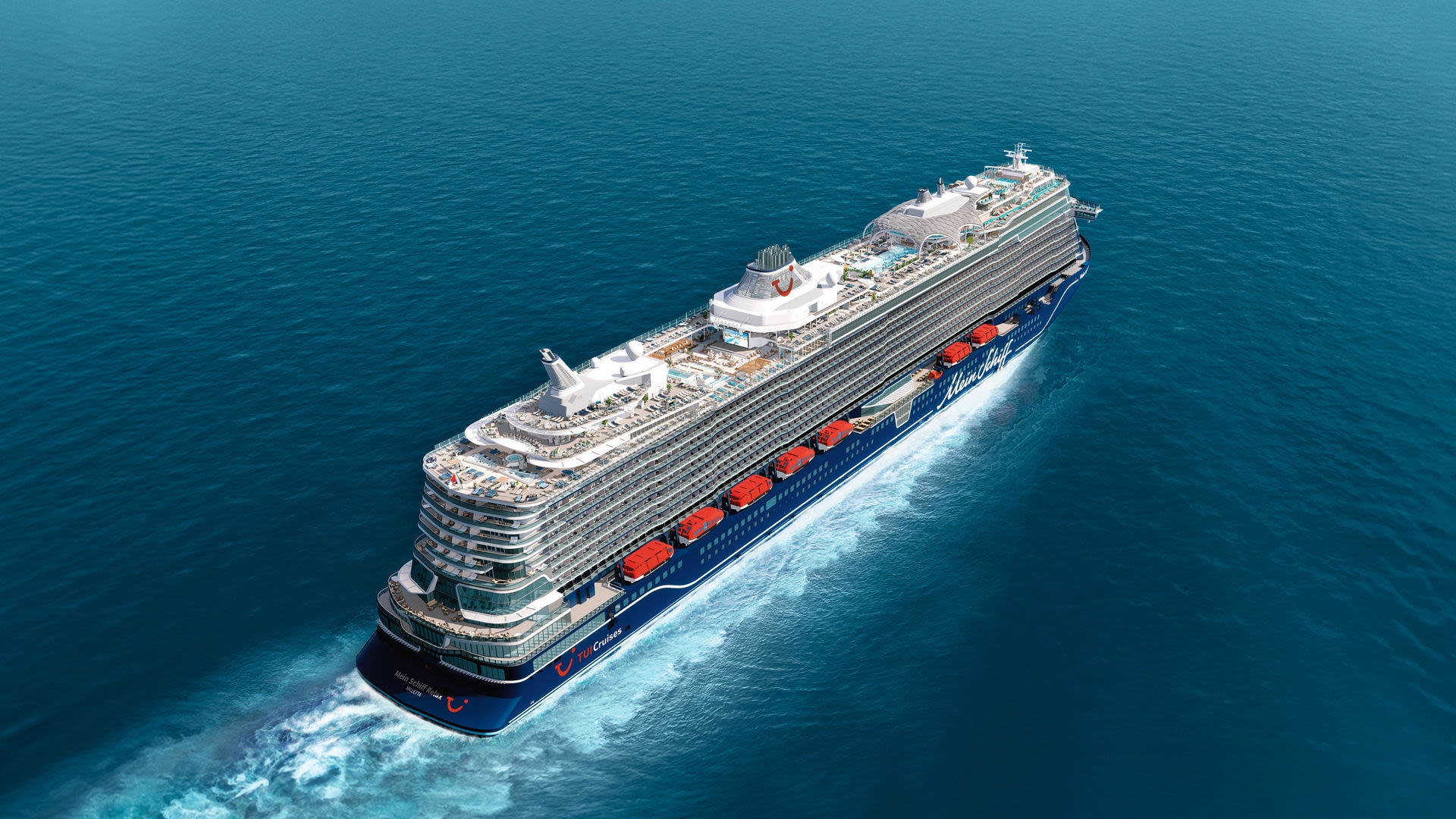 Kreuzfahrtschiff der Mein Schiff® Flotte auf blauem Meer. Kreuzfahrtschiff der Mein Schiff® Flotte auf blauem Meer.