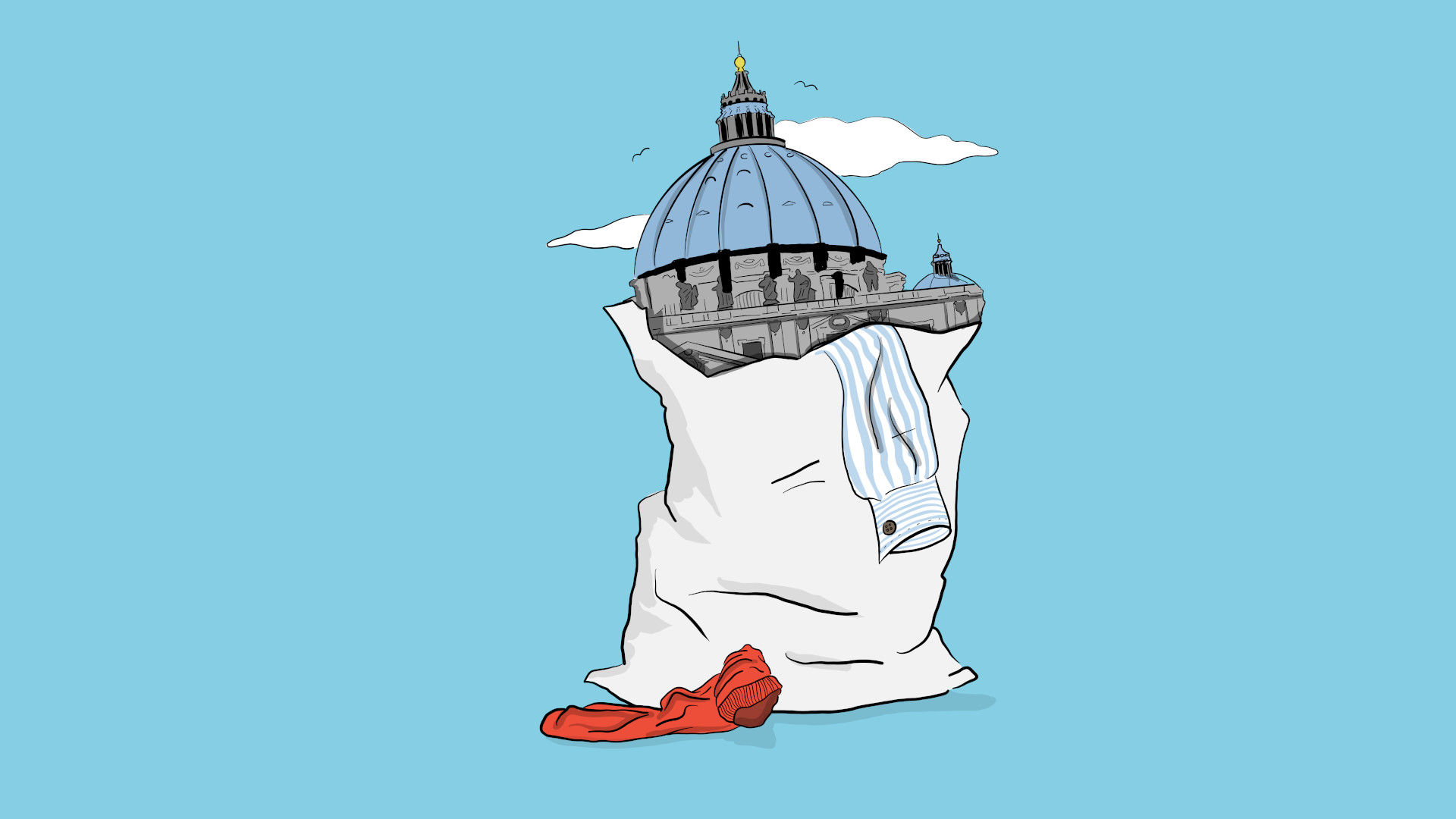 Petersdom-Kuppel in einem weißen Sack mit Hemd. Petersdom-Kuppel in einem weißen Sack mit Hemd.